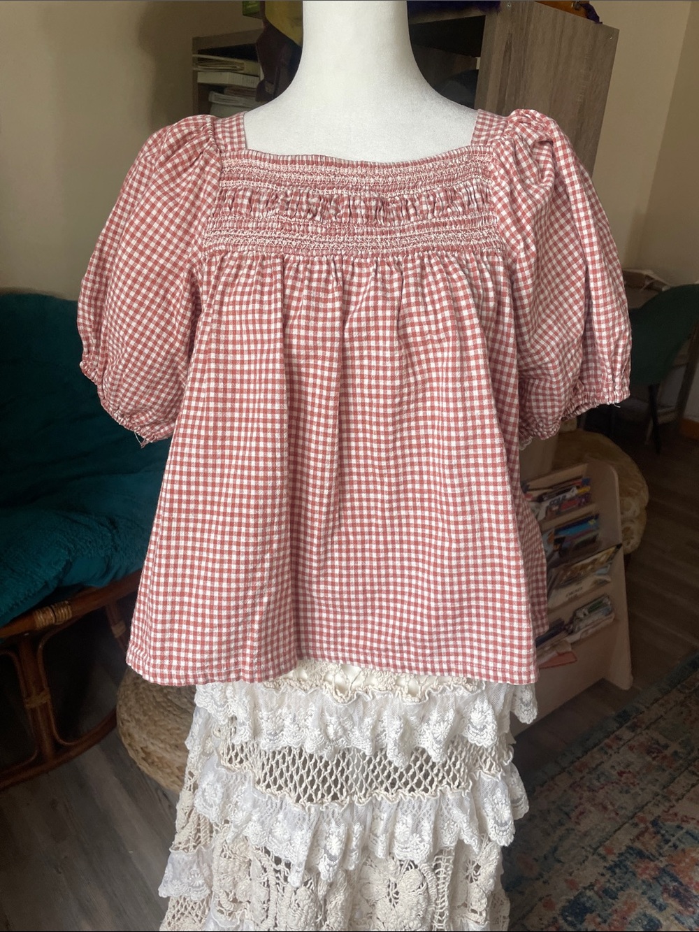 Cleobella Organic Cotton Gingham Peasant Top